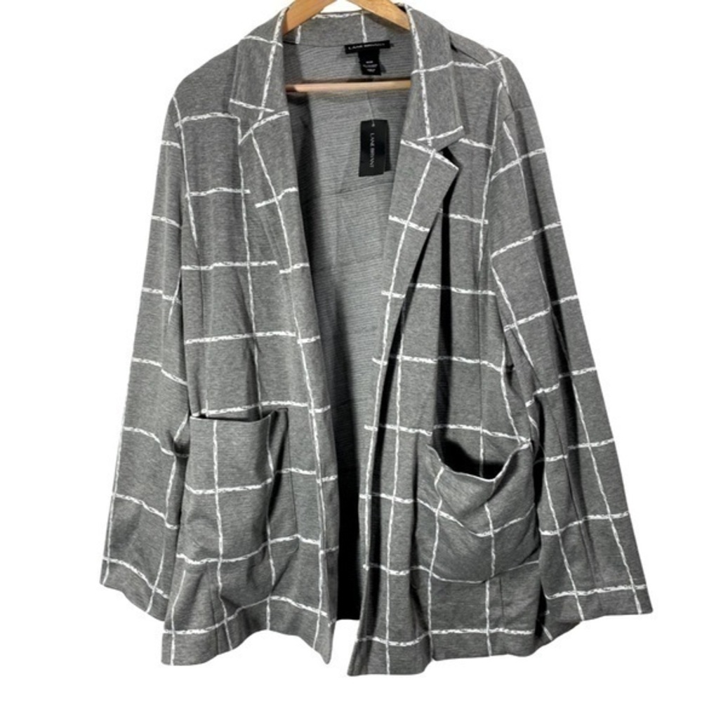 NWT Lane Bryant Gray White Windowpane Blazer Cardigan Jacket Size 18/20